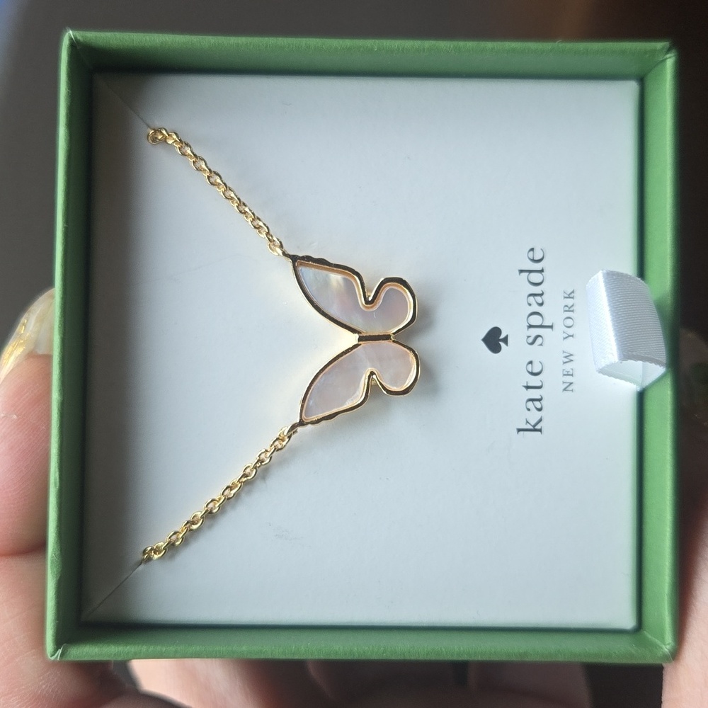 Kate Spade Gold and White Social Butterfly Necklace, New In Box- Missing Boxlid